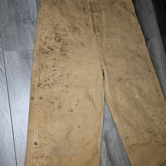 Carhartt Youth Duck Bib Overalls Insulated Double Knee Brown Tan Utility 14 Line - Picture 3 of 14